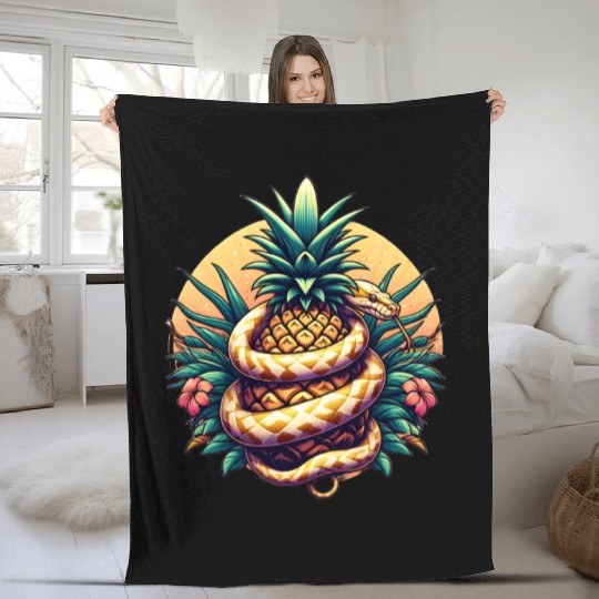Python around pineapple Fleece Blankets