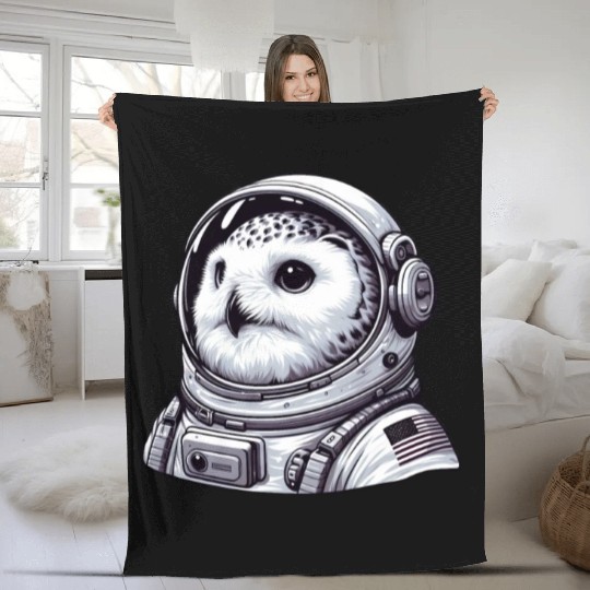 Snowy Owl Astronaut Space Adventure Fleece Blankets