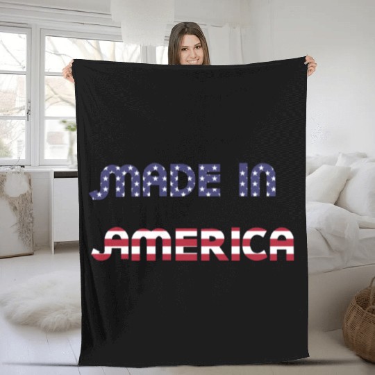 Made in America American Flag Font Funny Patriotic Fleece Blankets