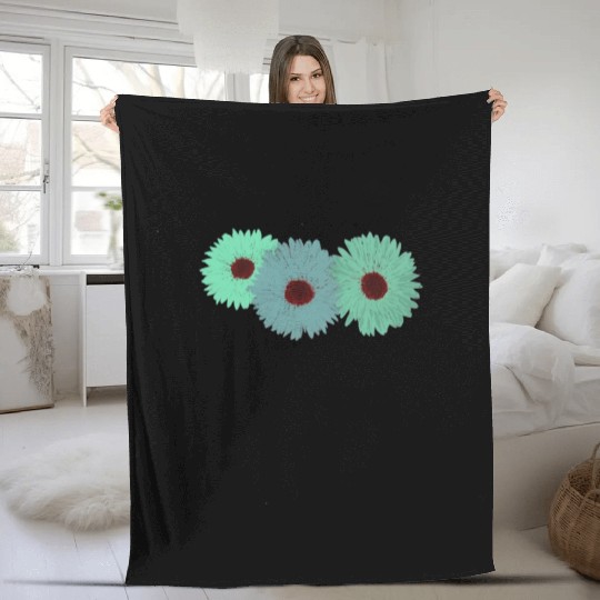 Pretty Spring Flowers Green Fleece Blankets