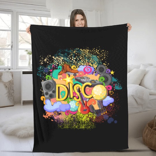 Vector Disco Theme Guitar Piano Song Drum Speaker Fleece Blankets