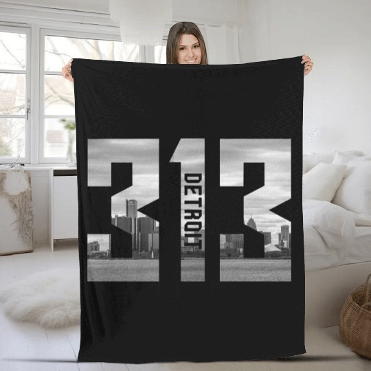 Detroit Michigan 313 Area Code Skyline Fleece Blankets