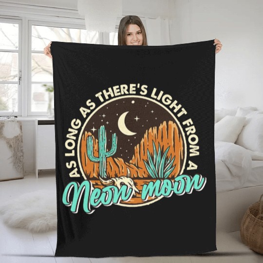 Neon Moon Cactus Country Mountain Western Cow Fleece Blankets