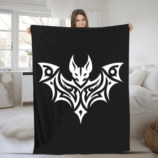 Creepy Tribal Style Bat Tattoo Fleece Blankets