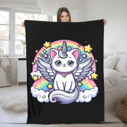 Celestial Charm Unicorn Cat Fleece Blankets