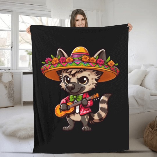 Cinco de Mayo Hyena Mariachi Guitar Fleece Blankets