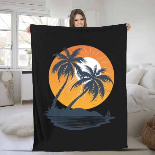 Tropical Sunset Oasis Escape Fleece Blankets