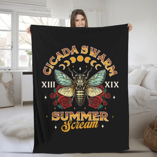Entomology Cicada Lover 2024 Cicada Swarm Summer Fleece Blankets