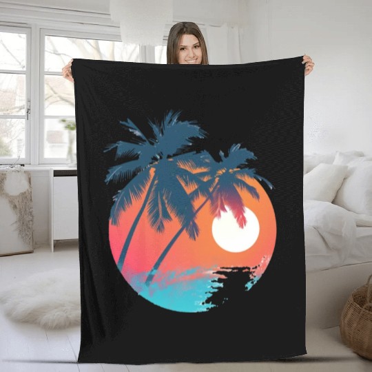 Tropical Sunset Retreat With Soaring Birds Fleece Blankets