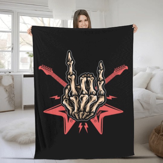 Electric Guitar Skull Guitar Fleece Blankets