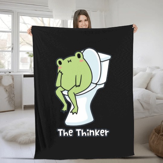 The thinker, kawaii frog Fleece Blankets