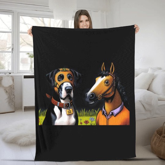 Companionable Dog & Horse Duo Fleece Blankets