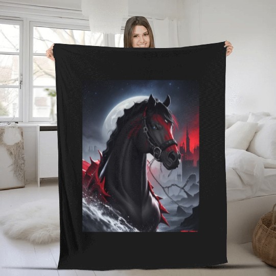 Black Horse Fleece Blankets