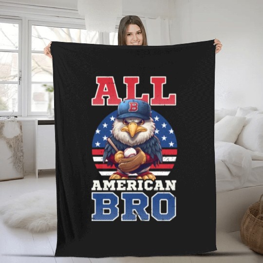 4th Of July Baseball All American Bro Eagle Fleece Blankets