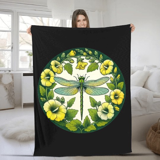 Green Dragonfly Fleece Blankets