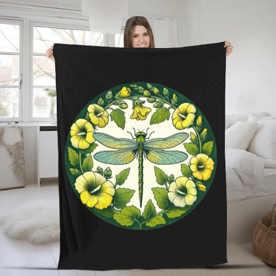 Green Dragonfly Fleece Blankets