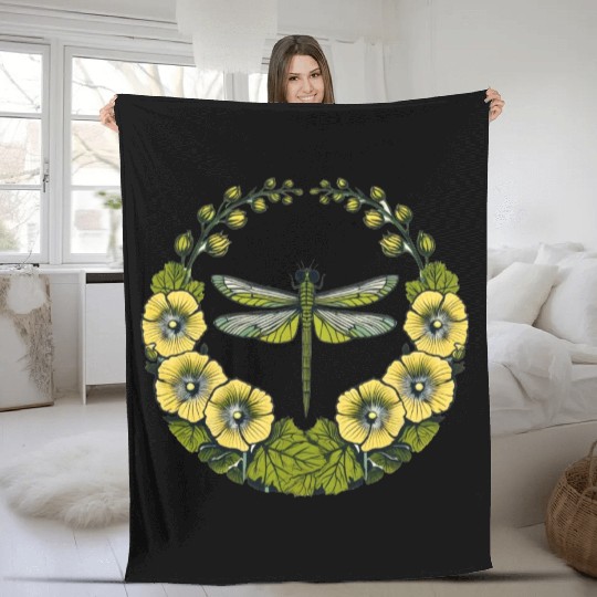 Green Dragonfly Fleece Blankets