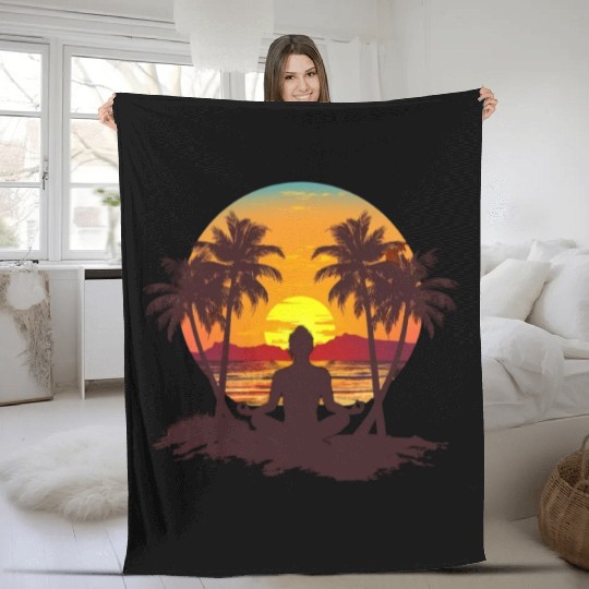 Meditation Sunset and Palm Trees Fleece Blankets