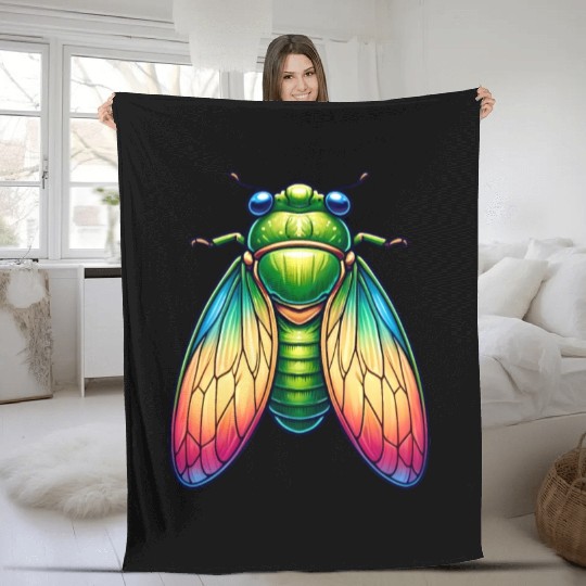Colorful Cicada Fleece Blankets