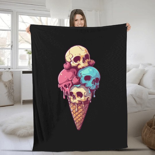 skull ice cream Fleece Blankets