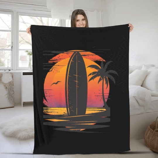 Sunset Surfing Retreat Tropical Vibes Fleece Blankets