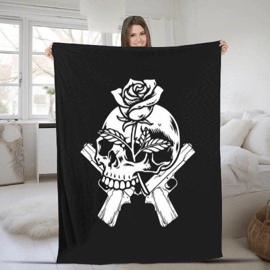 Skeleton Roses Guitar Skull Roses Guns Fleece Blankets