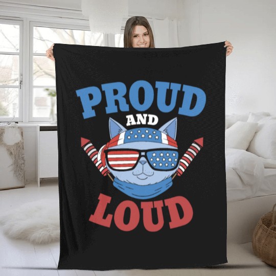 Proud and Loud 4th of July Cat Fleece Blankets