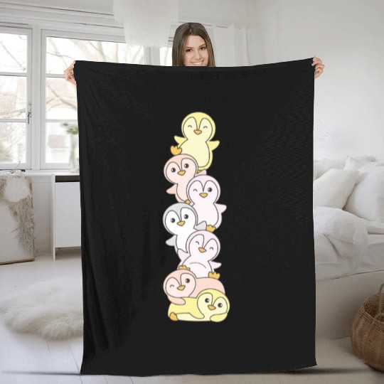 Pangender Flag Pride Lgbtq Cute Penguin Stack Fleece Blankets