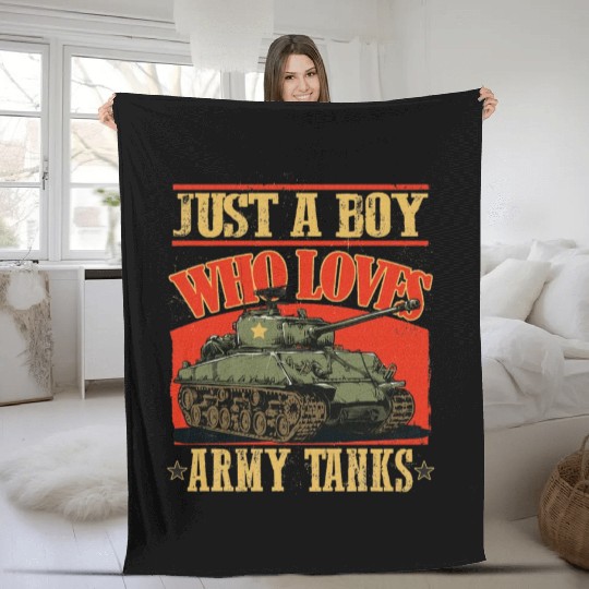 Just a Boy Who Loves Army Tanks a World War 2 Fleece Blankets