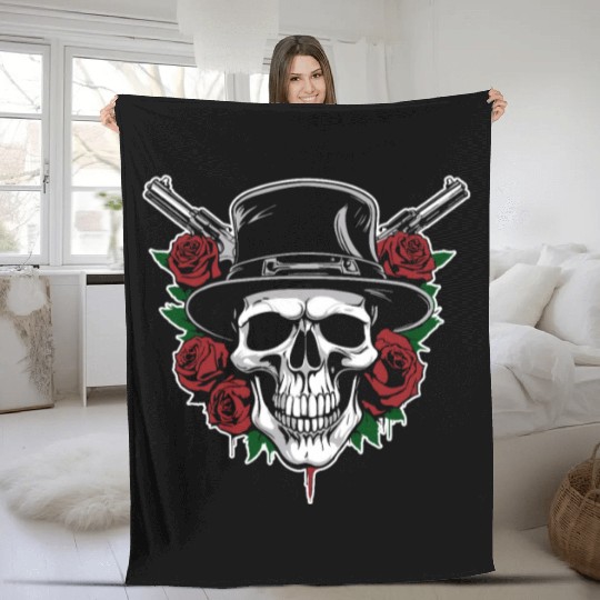 Skeleton Roses Guitar Guns Skull Roses Fleece Blankets