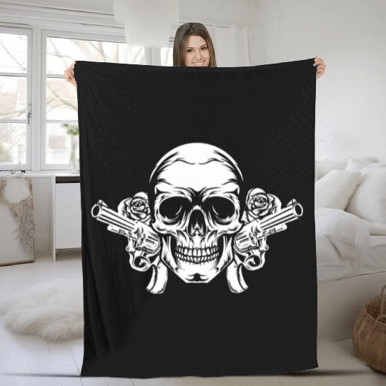 Skeleton Roses Guitar Skull Roses Guns Fleece Blankets