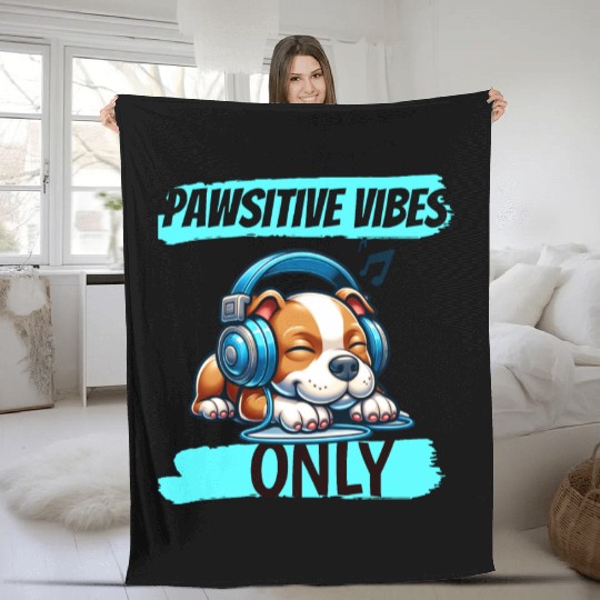 Pawsitive vibes only pitbull Fleece Blankets
