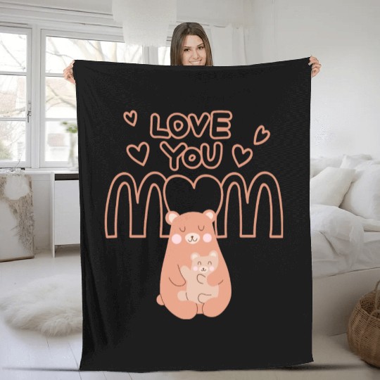 Peach Cute Mom And Baby Bear Mother s Day Card Fleece Blankets