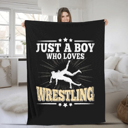 Just A Boy Who Loves Wrestling Wrestle Lover Fleece Blankets
