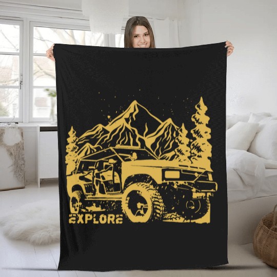 Jeep Car and Nature Mount Fleece Blankets