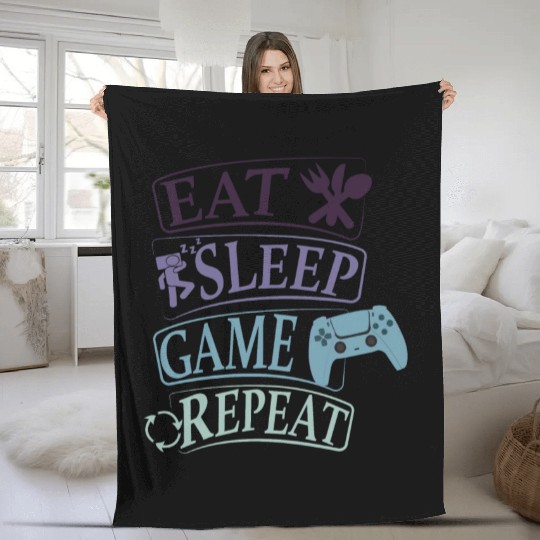 eat sleep game repeat 2 Fleece Blankets