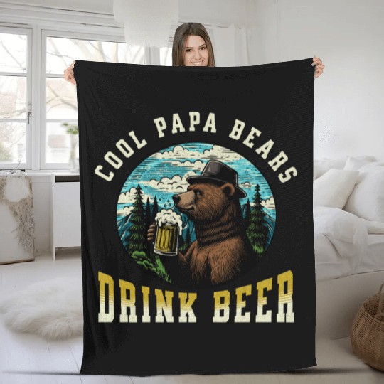 Cool Papa Bears Drink Beer Fleece Blankets