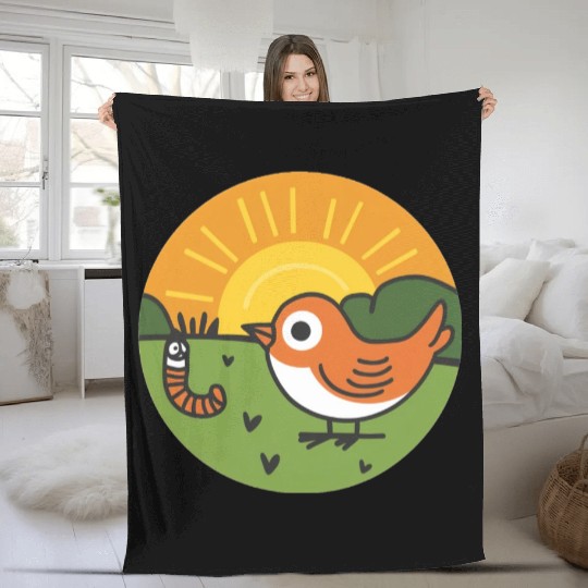 Bird and worm Fleece Blankets