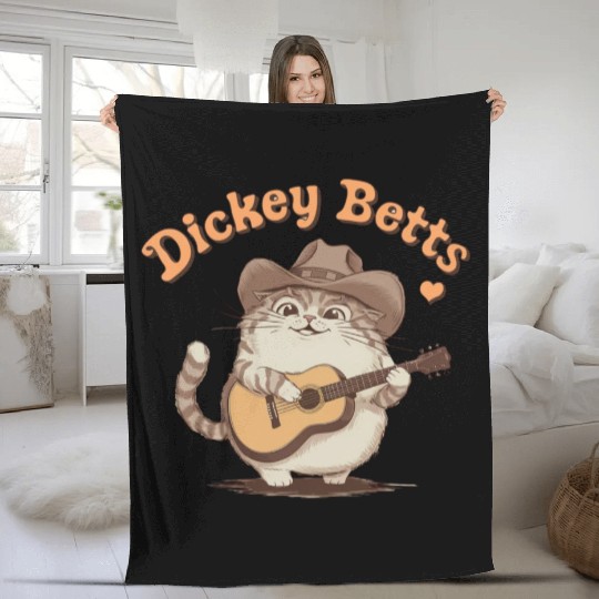 Dickey Betts Music Cat Funny DJ Cat Playing Guitar Fleece Blankets