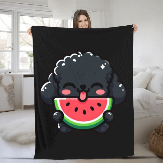 Summery Poodle with Watermelon Fleece Blankets