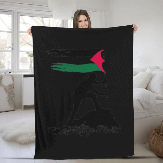 free palestine standing flag silhouette Fleece Blankets