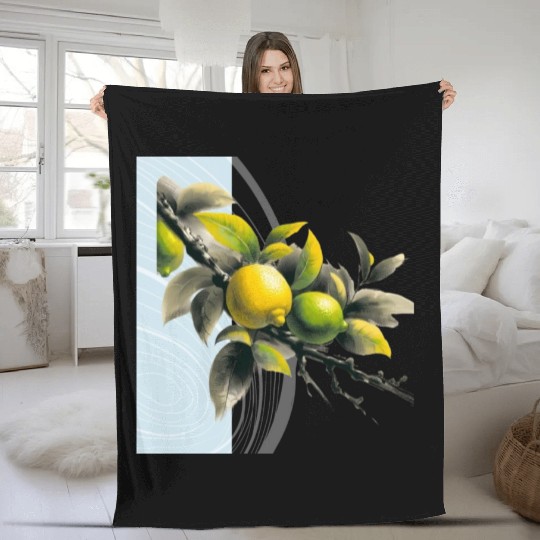 Green and yellow lemon Fleece Blankets
