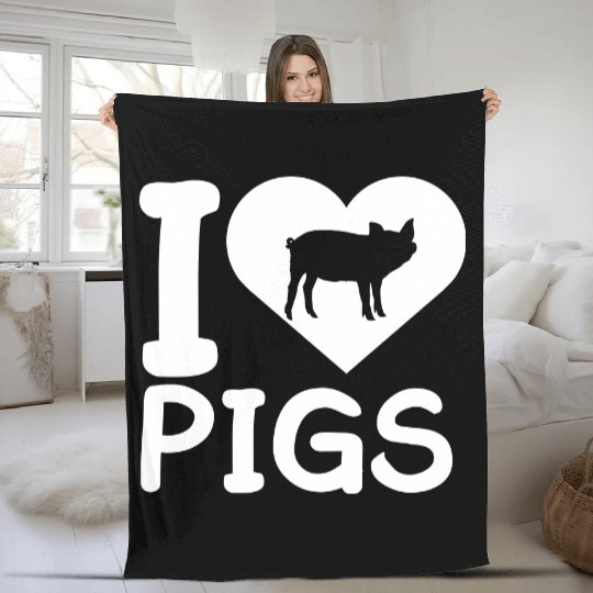 I Love Pigs pig heart piggy piglet Silhouette Fleece Blankets