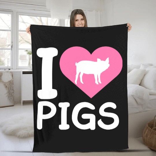 I Love Pigs pig heart piggy piglet silhouette Fleece Blankets