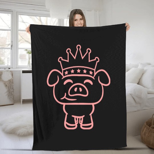 Pig King Queen Crown Prince Princess Piggy Piglet Fleece Blankets