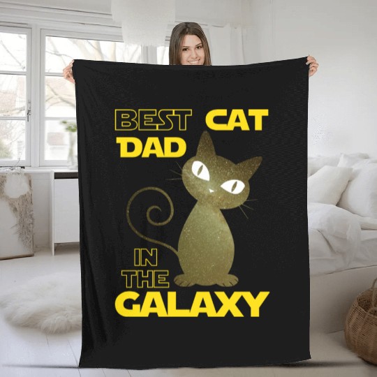 Galaxy Cat Best Cat Dad Fleece Blankets