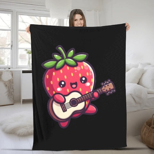 cute strawberry with guitar Fleece Blankets