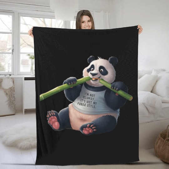 Panda Paradise: Serene Panda Enjoying a Bamboo Fea Fleece Blankets