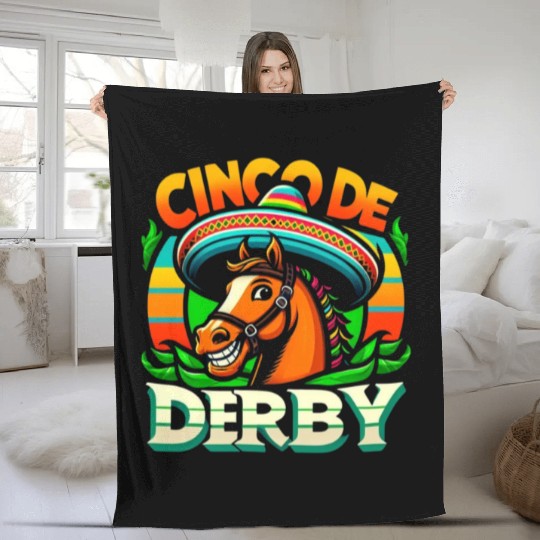 cinco de derby cinco de mayo fiesta Horse Racing Fleece Blankets