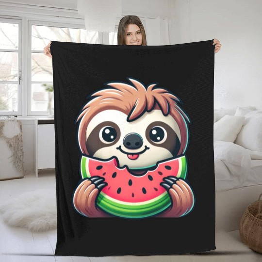 Sloth Summer Fruit Melon Fleece Blankets